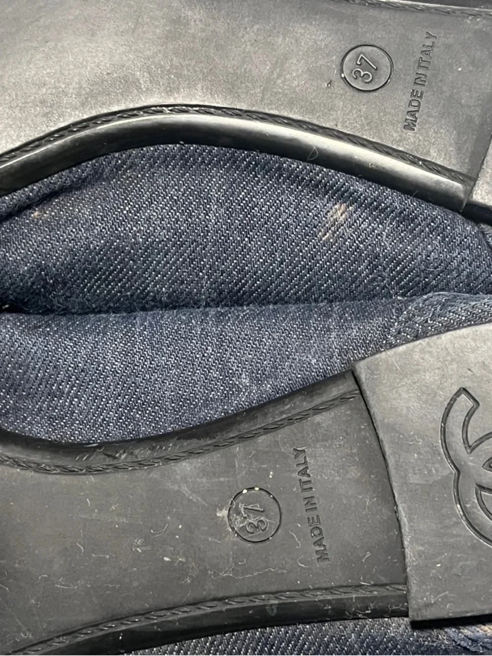 CHANEL Dark Navy Denim Ballet Flats